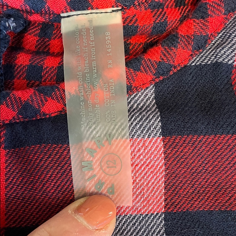 Primary Light Flannel Kids Plaid Dress in Red, Navy, Purple. Size 12 has pockets - Picture 2 of 6